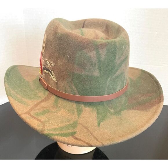dorfman pacific 100% wool felt indiana jones  hat camouflage design size XL(8) - Picture 2 of 11